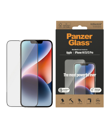 PanzerGlass | Screen protector | Apple | iPhone 14/13/13 Pro | Tempered Glass | Transparent | Fingerprint resistant; Diamond strength; Ultra-Wide Fit