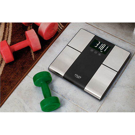 Adler Bathroom scale with analyzer AD 8165	 Maximum weight (capacity) 225 kg, Accuracy 100 g, Body Mass Index (BMI) measuring, Stainless steel/Black