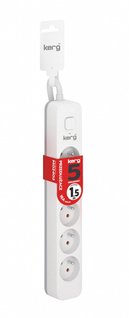 Przedłużacz KERG z wyłącznikiem-5 gniazd-biało-szary-1,5m-16A-H05VV-F-3x1,5mm2