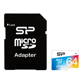 Silicon Power Elite UHS-1 Colorful 64 GB, MicroSDXC, Flash memory class 10, SD adapter