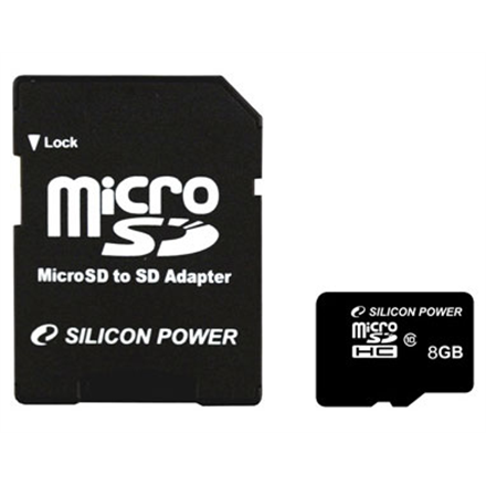 Silicon Power 8 GB MicroSDHC Flash memory class 10 SD adapter