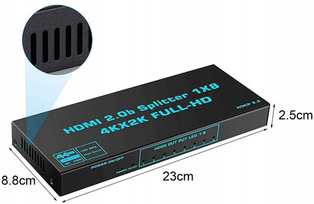 SPLITTER HDMI 2.0 1x8 ROZDZIELACZ ULTRAHD HDCP 2.2