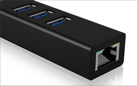 Raidsonic 4 Port Hub with USB 3.0 Type-A, Type-C, Gigabit LAN Icy Box IB-HUB1419-LAN