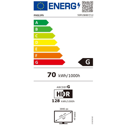 Philips 4K UHD LED Android TV with Ambilight 50PUS8807/12 50" (126 cm), Smart TV, Android, 4K UHD LED, 3840 x 2160, Wi-Fi, Silver