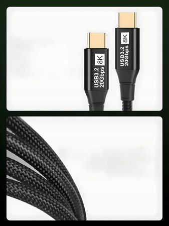 KABEL USB 3.2 Thunderbolt 3 100W 20Gbps 8K60Hz 4K120Hz PRZEWÓD USB C 1,5M