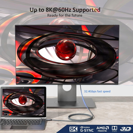 KABEL USB C - DISPLAYPORT 1.4 ADAPTE DP 8K 4K120HZ