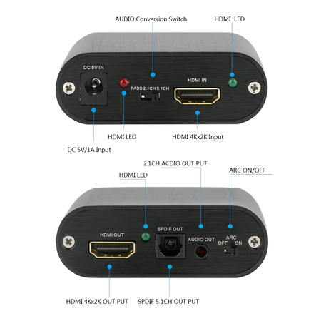 Ekstraktor HDMI do HDMI+audio ARC Adapter Konwerte