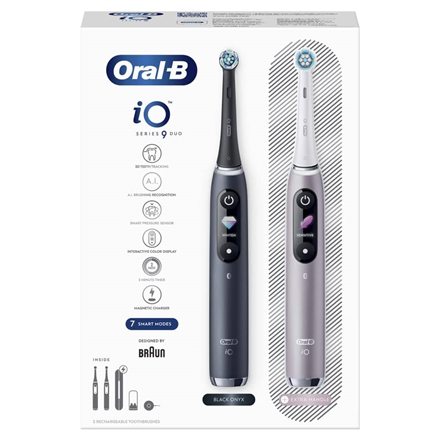 Oral-B Electric Toothbrush iO 9 Series Duo Rechargeable For adults Number of brush heads included 2 Black Onyx/Rose Number of teeth brushing modes 7
