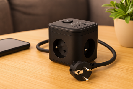 Kostka zasilająca 3-gniazdowa + szybka ładowarka USB-A+USB-C 1,5m 3×1,5mm2 H05VV-F 16A/250V~ KERG Smart czarna