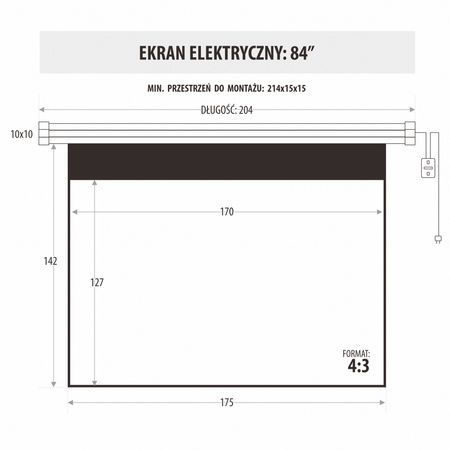 EKRAN ELEKTRYCZNY 84" 170x127cm z pilotem EM-84 4:3E ART PREM