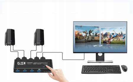 PRZEŁĄCZNIK KVM HDMI 2.0 4xUSB 3.0 SWITCH 4K/60HZ 2 KOMPUTERY - 1 MONITOR