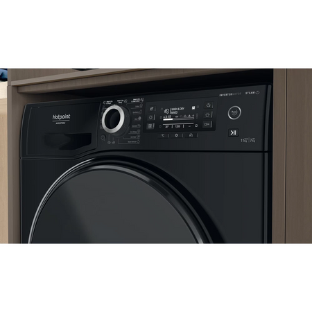 Hotpoint Washing Machine With Dryer NDD 11725 BDA EE Energy efficiency class E Front loading Washing capacity 11 kg 1551 RPM Depth 61 cm Width 60 cm Display LCD Drying system Drying capacity 7 kg Steam function Black