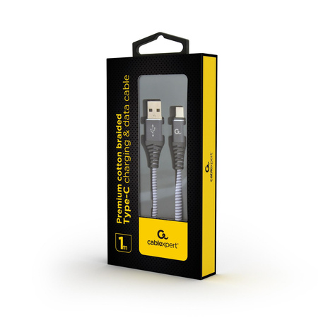 Kabel USB 2.0 - typ C (AM/CM) oplot tekstylny 1m grafitowo-biały Gembird