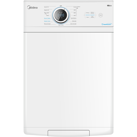 Midea Washing Machine | MF100T60B/W | Energy efficiency class A | Top loading | Washing capacity 6 kg | 1200 RPM | Depth 61 cm | Width 40 cm | Display | LED | Steam function | White