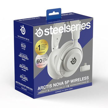 Bezprzewodowy zestaw słuchawkowy do gier SteelSeries Arctis Nova 5P, biały