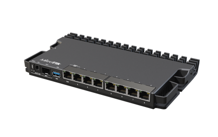 MikroTik Wired Ethernet Router RB5009UG+S+IN, Quad core 1.4 GHz CPU, 1xSFP+, 7xGigabit LAN, 1x2.5G LAN, 1xUSB, Can be powered in 3 different ways, CPU temperature monitor, Mounts FOUR of these Routers in a Single 1U Rackmount Space, RouterOS L5 MikroTik W