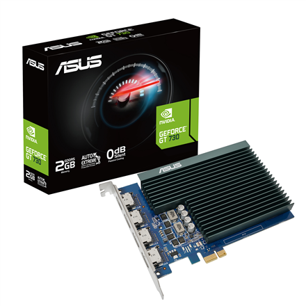 Asus GT730-4H-SL-2GD5 NVIDIA 2 GB GeForce GT 730 GDDR5 PCI Express 2.0 Processor frequency 902 MHz HDMI ports quantity 4 Memory clock speed 5010 MHz