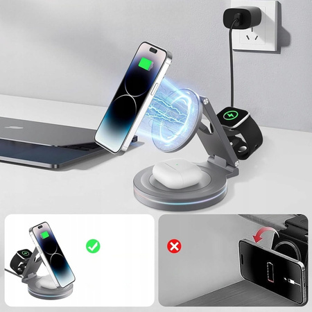 ŁADOWARKA INDUKCYJNA BEZPRZEWODOWA STACJA DOKUJĄCA 3w1 OBROTOWA 360° 20W