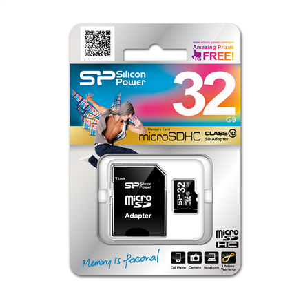 Silicon Power 32 GB, MicroSDHC, Flash memory class 10, SD adapter