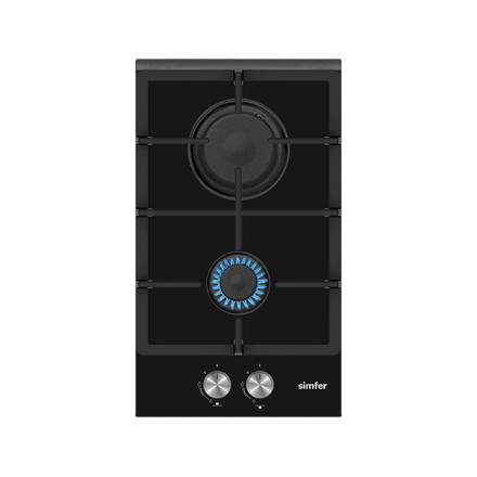 Simfer Hob H3.201.TGRSP Gas on glass Number of burners/cooking zones 2 Rotary knobs Black