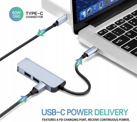 HUB USB-C ADAPTER HDMI USB 3.0 PD MacBook M1 4w1