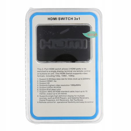 SWITCH 3x HDMI PRZEŁĄCZNIK ROZDZIELACZ + PILOT