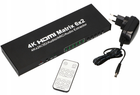 MATRIX SWITCH SPLITTER MATRYCA HDMI 6x2 ULTRAHD 4K