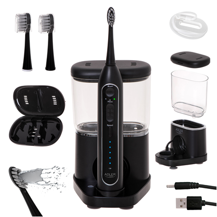 Adler 2-in-1 Water Flossing Sonic Brush | AD 2180b | Rechargeable | For adults | Number of brush heads included 2 | Number of teeth brushing modes 1 | Black