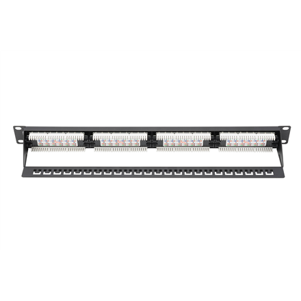 Digitus Patch Panel DN-91624U Black 48.2 x 4.4 x 10.9 cm Category: CAT 6; Ports: 24 x RJ45; Retention strength: 7.7 kg; Insertion force: 30N max