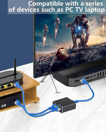 SPLITTER LAN 1x2 ADAPTER ROZGAŁĘŹNIK RJ45 GIGABIT