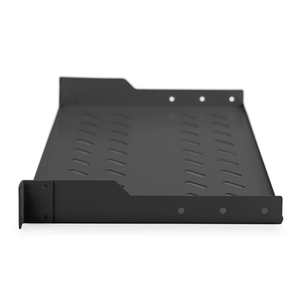 Digitus Fixed Shelf for Racks DN-19 TRAY-1-SW Black The shelves for fixed mounting can be installed easy on the two front 483 mm (19“) profile rails of your 483 mm (19“) network- or server cabinet. Due to their stable, perforated steel sheet with a high l