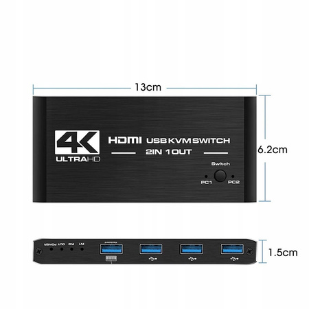 PRZEŁĄCZNIK KVM HDMI 2.0 4xUSB 3.0 SWITCH 4K/60HZ 2 KOMPUTERY - 1 MONITOR