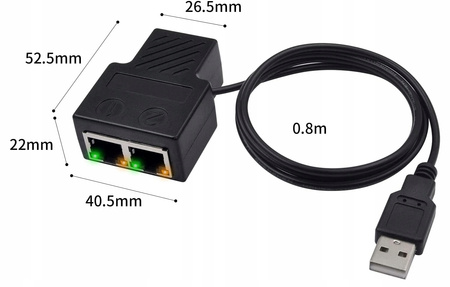 SPLITTER LAN 1x2 ADAPTER ROZGAŁĘŹNIK RJ45 100 Mbps