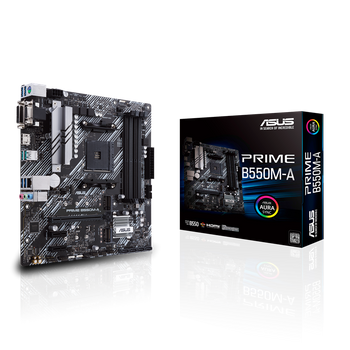 Asus PRIME B550M-A Processor family AMD, Processor socket AM4, DDR4, Memory slots 4, Supported hard disk drive interfaces M.2, SATA, Number of SATA connectors 4, Chipset AMD B, Micro ATX