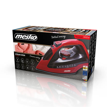 Mesko Iron MS 5031 Steam Iron 2400 W Continuous steam 40 g/min Steam boost performance 70 g/min Red/Black