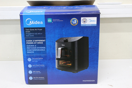 SALE OUT. Midea MAD1100DADK Air fryer digital,Two-zone cavity, 6.4L + 4.4L | Midea Two Zone Airfryer | MAD1100DADK | Power 1850 W | Capacity 4.4/6.4 L | Rapid Air technology | Black | USED, DIRTY, SCRATCHED ON TOP