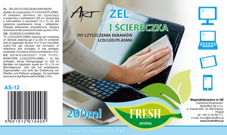 PŁYN ZE ŚCIERECZKĄ DO EKRANÓW LCD/PLAZMOWYCH 200 ml AS-12 ART