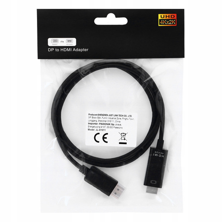 Kabel DISPLAY PORT do HDMI 1,8M DP DisplayPort 4K