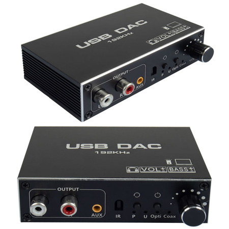 KONWERTER AUDIO USB DAC TOSLINK COAXIAL CINCH AUX WZMACNIACZ REGULACJA BASS