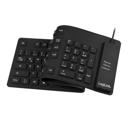 Logilink Flexible waterproof Keyboard USB + PS/2 ID0019A Flexible keyboard Wired DE Black