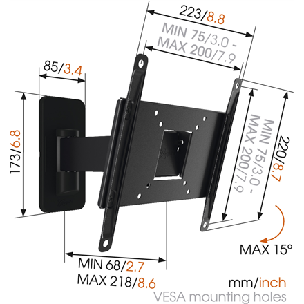 Vogels Wall mount MA2030-A1 19-40 " Full motion Maximum weight (capacity) 15 kg Black