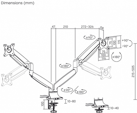 UCHWYT BIURKOWY GAZOWY DO 2 MONITORÓW LED/LCD 17-35" L-36HD ART  1-15kg 1xUSB-A 1xUSB-C 3.0 HEAVY DUTY