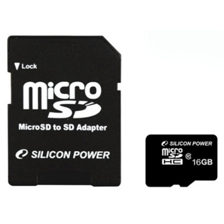 Silicon Power 16 GB, MicroSDHC, Flash memory class 10, SD adapter