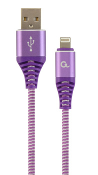 Kabel USB 2.0 (AM/8-pin lightning M) oplot tekstylny 1m purpurowo-biały Gembird