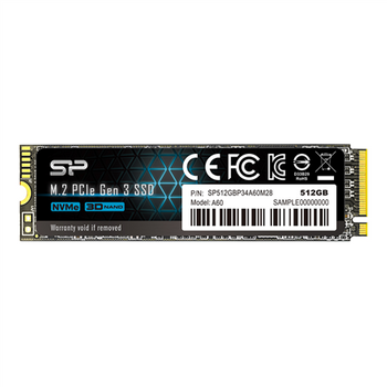 Silicon Power A60 512 GB SSD interface M.2 NVME Write speed 1600 MB/s Read speed 2200 MB/s