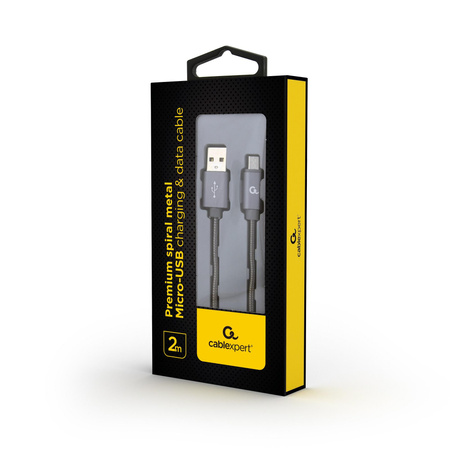 Kabel USB 2.0 (AM/microUSB M) oplot metalizowany 2m szary Gembird