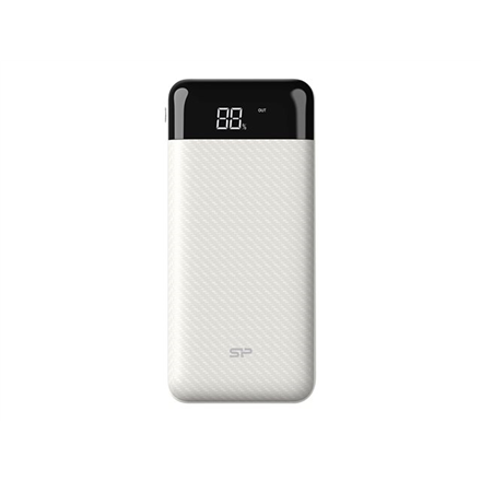 Silicon Power Powerbank GP28 Li-Polymer Carbon fiber texture provides a more secure grip, while the rounded shape is ergonomic; Battery indicator shows exact remaining percentage on a digitized LED display; Input High-Voltage Protection, Output High-Volta