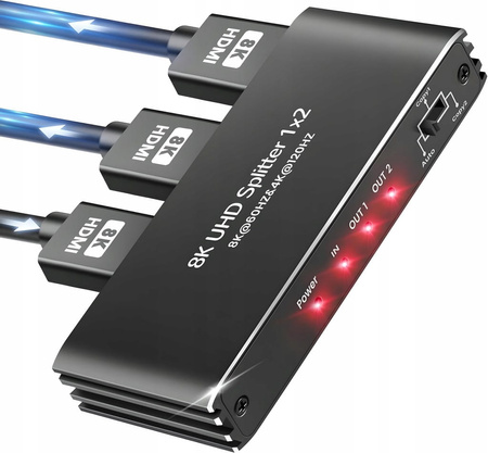 SPLITTER HDMI 2.1 1x2 ROZDZIELACZ ULTRAHD HDCP 2.3 8K60HZ 4K 120HZ - 2 TV