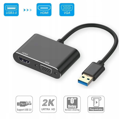 KONWERTER USB 3.0 do HDMI + VGA ADAPTER KARTA GRA