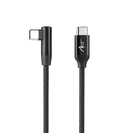 KABEL USB-C do C M-M kątowy 480Mbps 60W 1m ART czarny, oplot, obudowa ALU